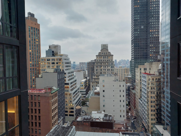 A sighting of the Brooklyn and Manhattan bridges from our hotel room